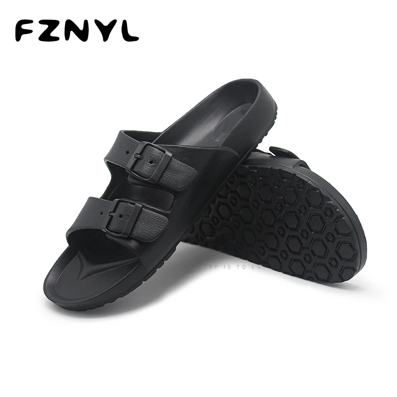 Black FZNYL/уличные мужские повседневные тапочки; Мягкие Шлепанцы для отдыха; коллекция года; нескользящая водонепроницаемая обувь; мужские пляжные сандалии; размеры 40-46 - Цвет: Black