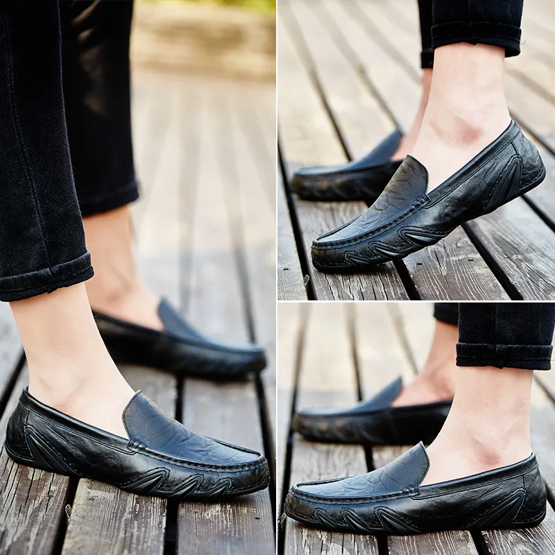 Мокасины мужские кожаные дышащие без застежки повседневная обувь для вождения