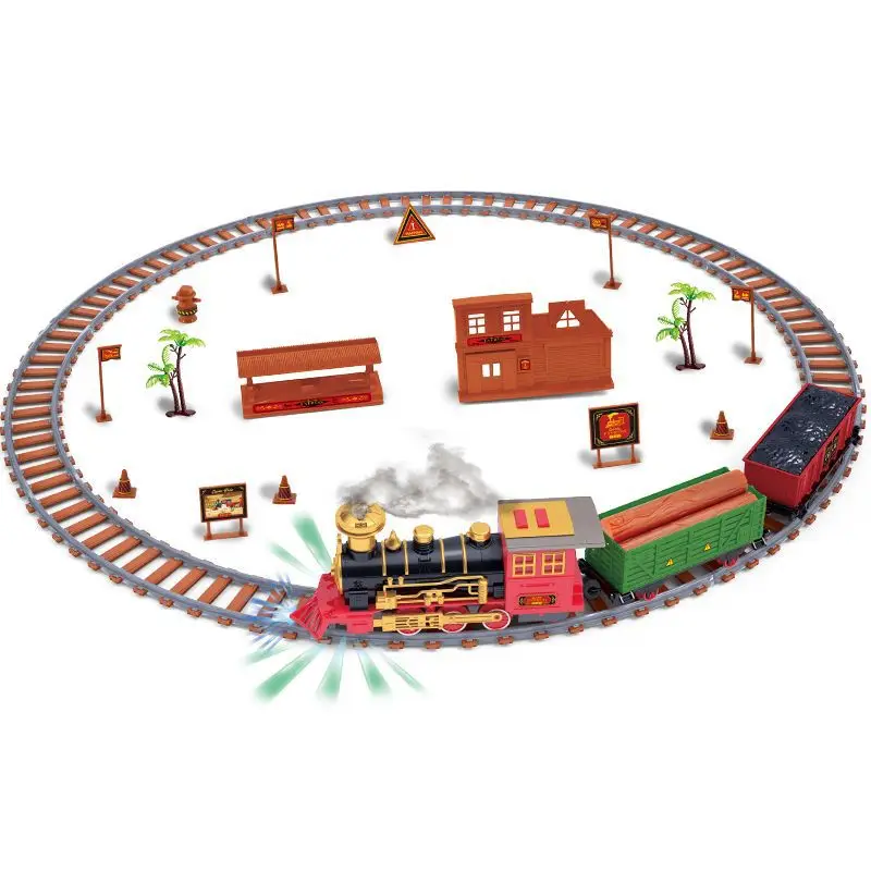 

Retro Train With Full Splicing Track Christmas Scene Jet Train Electric Rail Toy Simulation Retro Parent-child Interactive Game