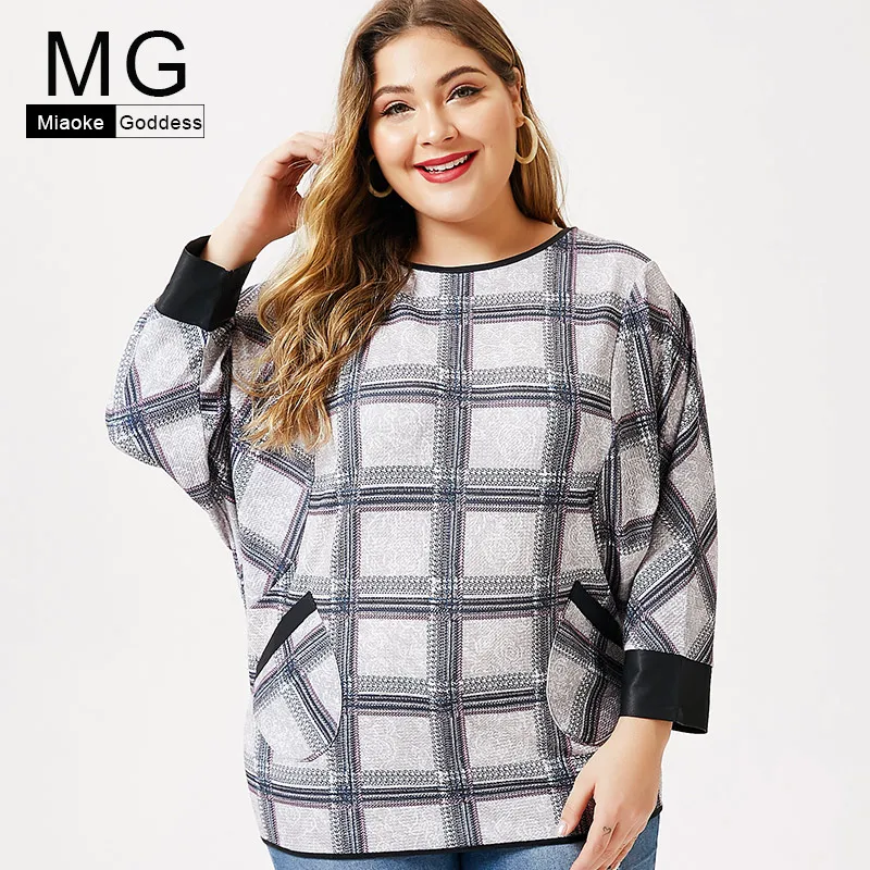 Модная одежда больших размеров женская осень 2019 с новым о-образным вырезом