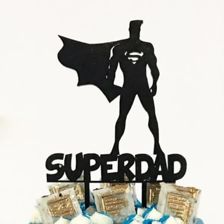 

New Super Dad Acrylic Cake Topper Black Gold Stars Best Dad Cupcake Topper For Father's Day Dad Birthday Party Cake Decorations