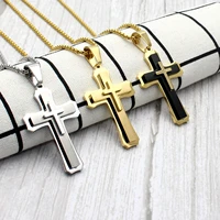 55cm60cm men christian cross necklace pendants fashion jewelry stainless steel black gold color dropship