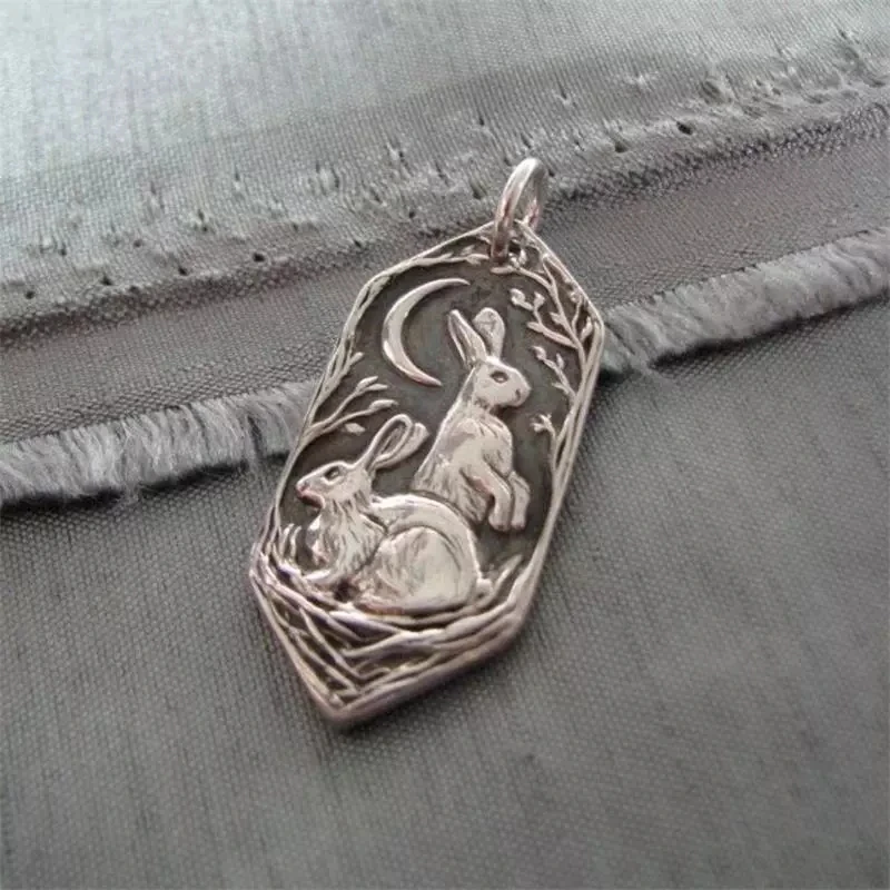 

Fashion Moon Silver Colour Plated Rabbit Pendant Necklace Boho Women's Jewelry Charm Chain Necklace Accessories Party Jewelry