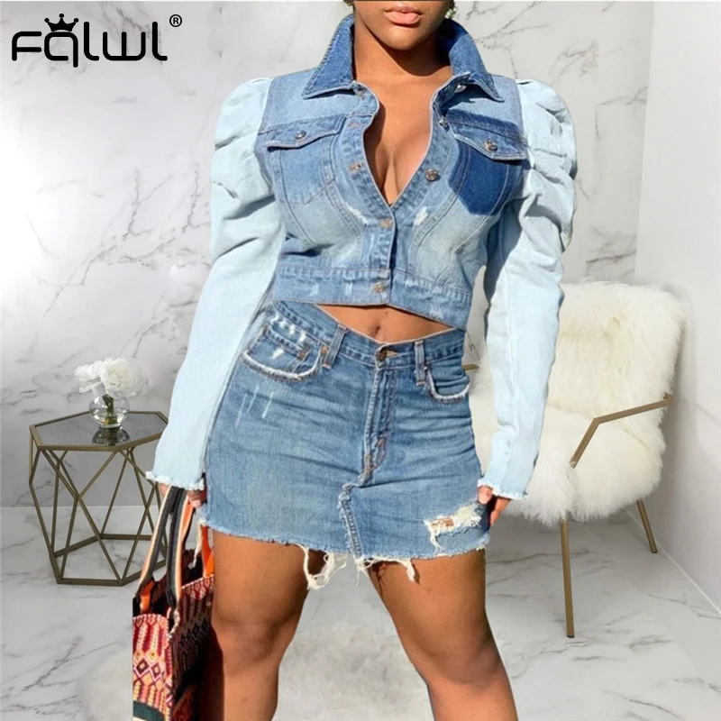 Женская уличная джинсовая куртка FQLWL укороченная весенняя в стиле Харадзюку