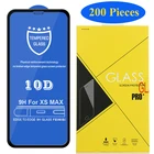 200 шт. 10D закаленное стекло с полным покрытием, Защита экрана для iPhone 13 Pro Max 12 Mini 11 XS XR X 8 7 6 Plus SE с желтой коробкой