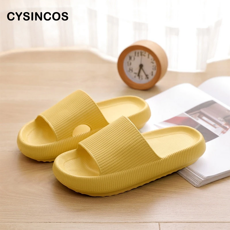 

CYSINCOS 4.5cm Thick Sole Home Women Slippers Ladies Platform Flat Shoes Non-slip EVA Living Room Indoor Slides Women Slippers