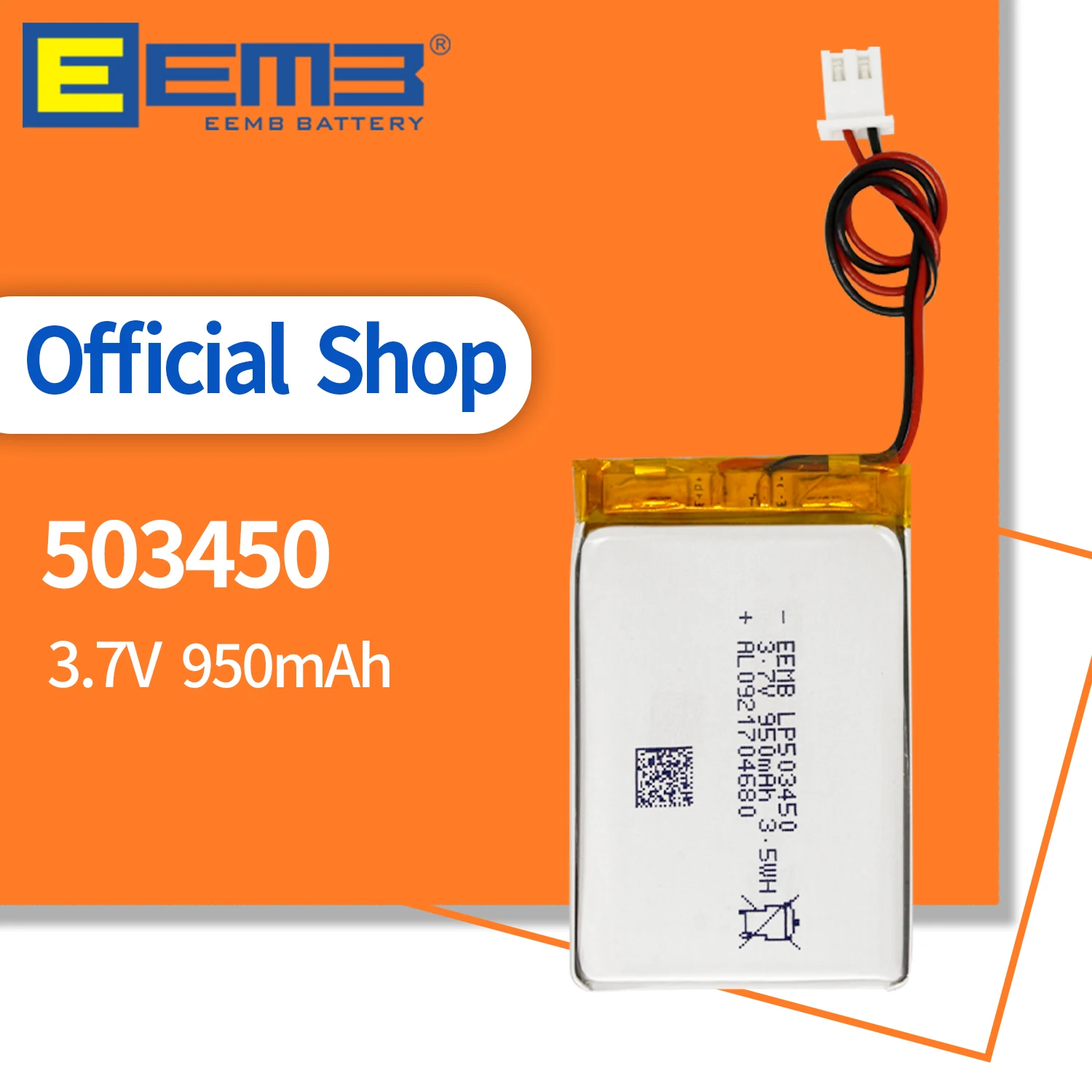 

EEMB 503450 3.7V 1000mAh Lipo Lipolymer Battery Lithium Polymer Rechargeable Battery Cell for Camera MP3 DVD PAD