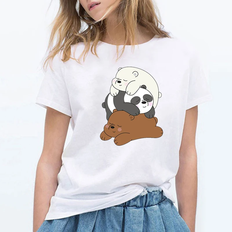 Kawaii/летние милые модные женские футболки с изображением голых медведей из