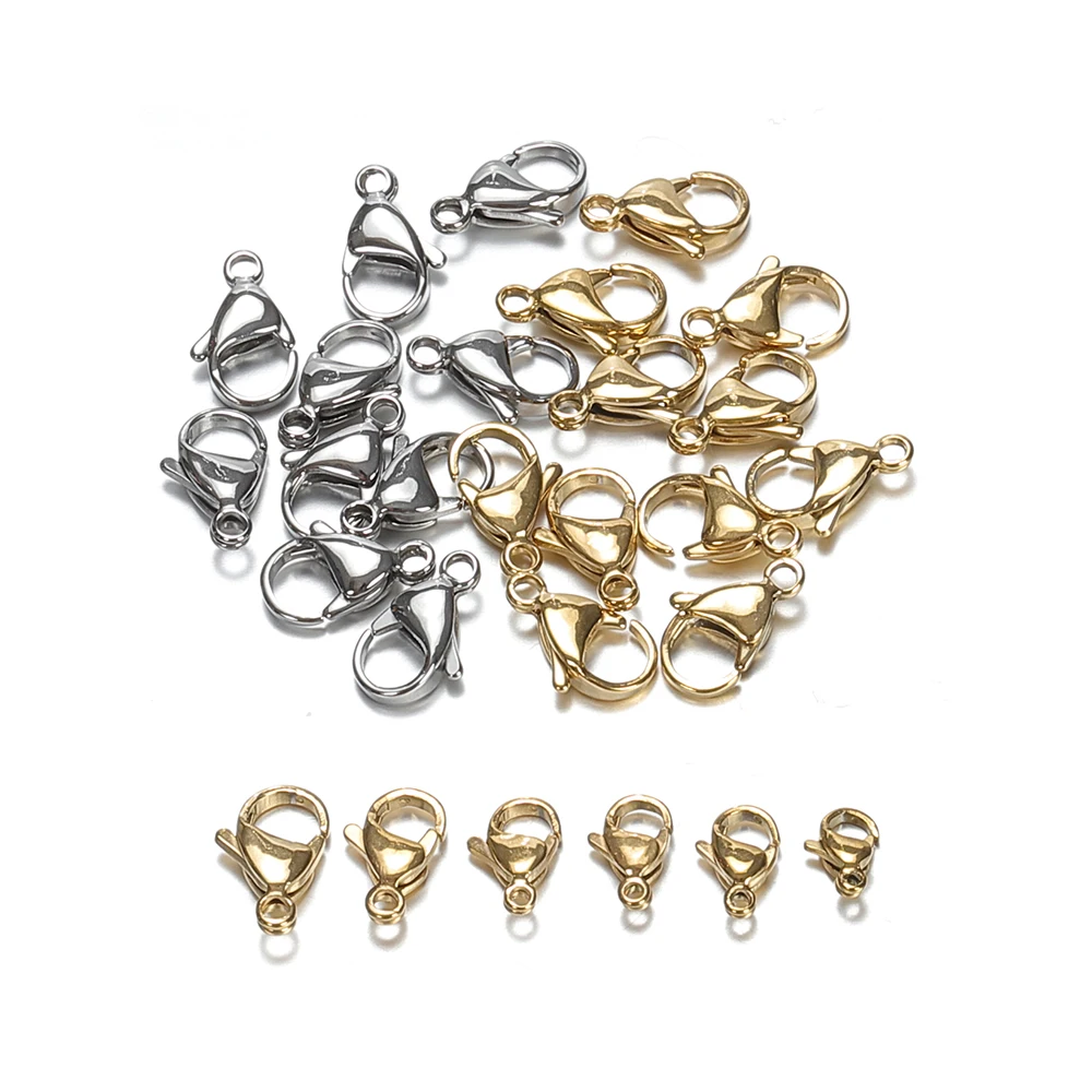 

20pcs 9/10/11/12/13/15mm Gold/Stainless Steel Lobster Clasp Findings for Diy Jewelry Making Necklace Bracelet Chain Connectors