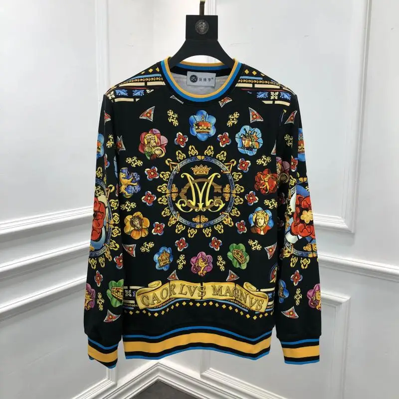 

Осень 2020 19fw Новое поступление брендовый свитер пуловер Ретро винтажный хлопок с длинным рукавом для мужчин с принтом короны