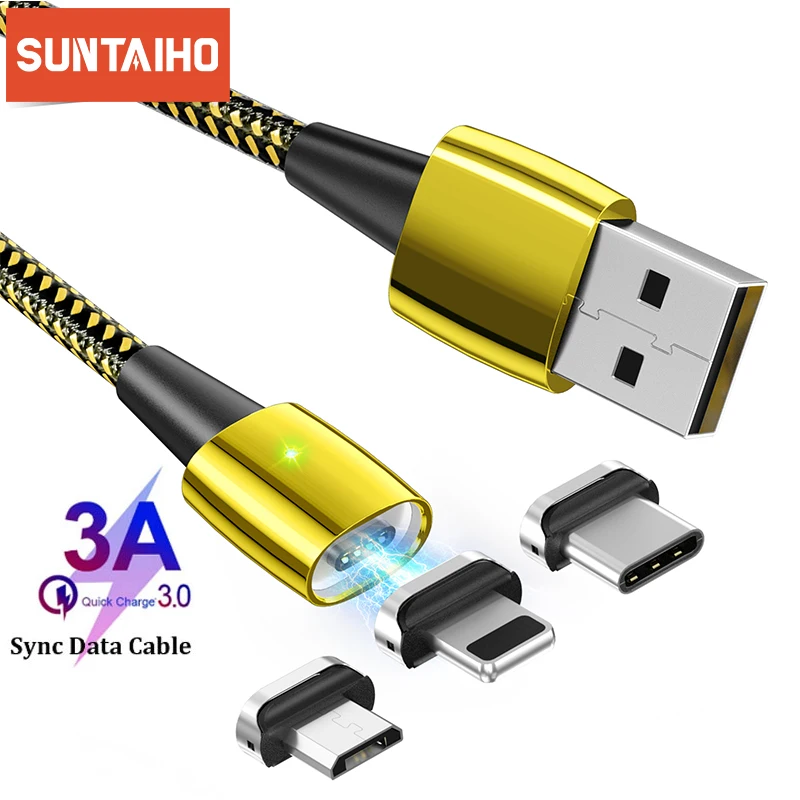 Suntaiho Highend Magnetic Data Cable 3A type c charger Micro USB for Samsung tipo c Xiaomi Mi 10 for iPhone 13pro Quick Charging