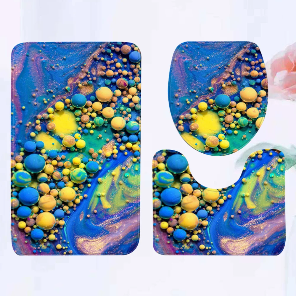 

1 Set of Bathroom Mats 3D Printing Anti-slip Washroom Carpet Mat Toilet Seat Lid Cover (50x80cm)