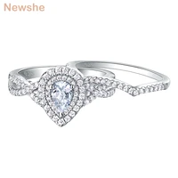 newshe 2 pcs 925 sterling silver wedding rings for women engagement ring sets 1 7ct pear shape teardrop aaaaa zircon br0829