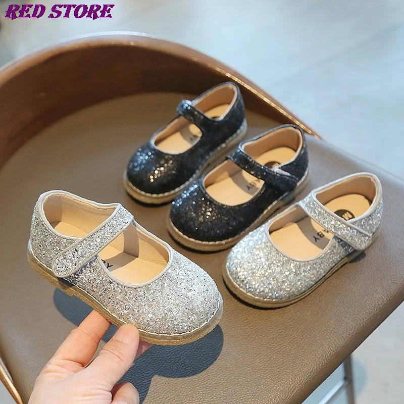 

Toddler Shoes 2020 New Fashion British Children's Girls Bling Pu Leather Princess Shoes Kids Danceing Rubber Shoe Girls Sneakers