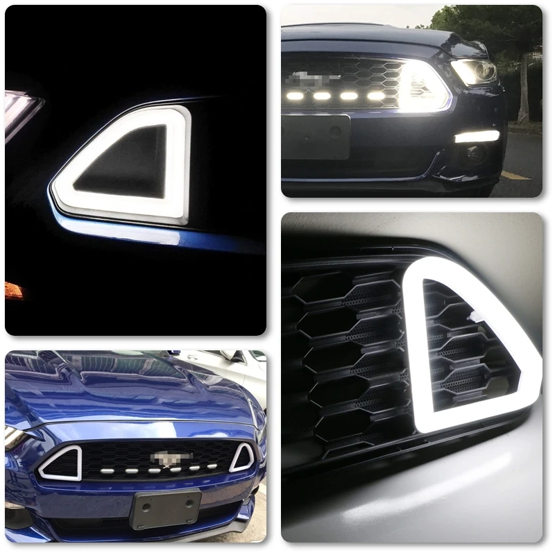 

2PCs Front Upper Grill Mesh Grille Hood Bumper Bright White DRL Led Daytime Running Lights For Ford Mustang 2015-2017