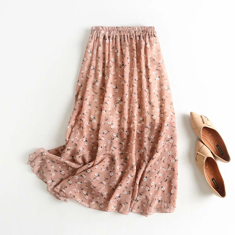 Высокая эластичная юбка Феи ZA милая девушка Асимметричная Бежевая длинная 2019