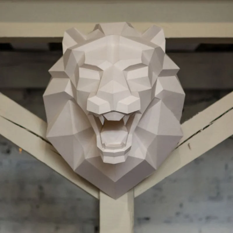 

3D Nordic Lion Head Paper Model Animal Sculpture Papercraft Diy Craft for Living Room Decoration Home Decor Bar Wall Art Gift