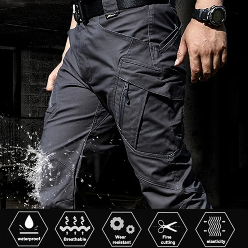 

Городские военные повседневные брюки-карго, эластичные уличные армейские брюки, мужские облегающие водонепроницаемые износостойкие такти...