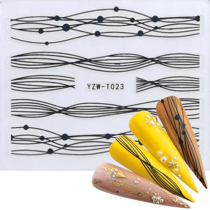 

1 PC Gold/Black Sliders 3D Nail Stickers Straight Curved Liners Stripe Tape Wraps Geometric Nail Art Decorations