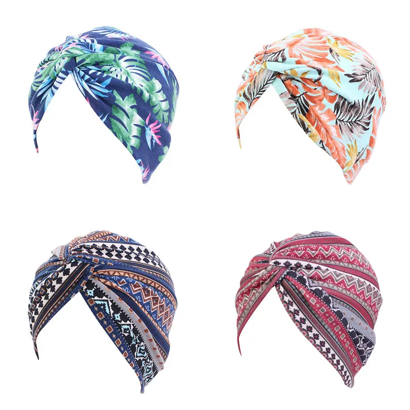 

Turban Hat Print Floral Women India Hat Head Scaf Lady Casual Caps Headwear Head Wrap Turbantes Muslim Caps High Quality