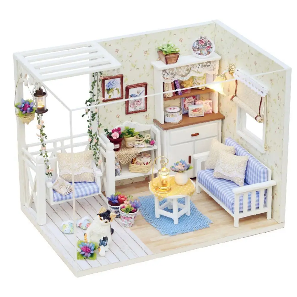 

Новый деревянный миниатюрный кукольный домик ручной работы, модель кукольного домика, наборы для строительства, игрушки для детей и взросл...