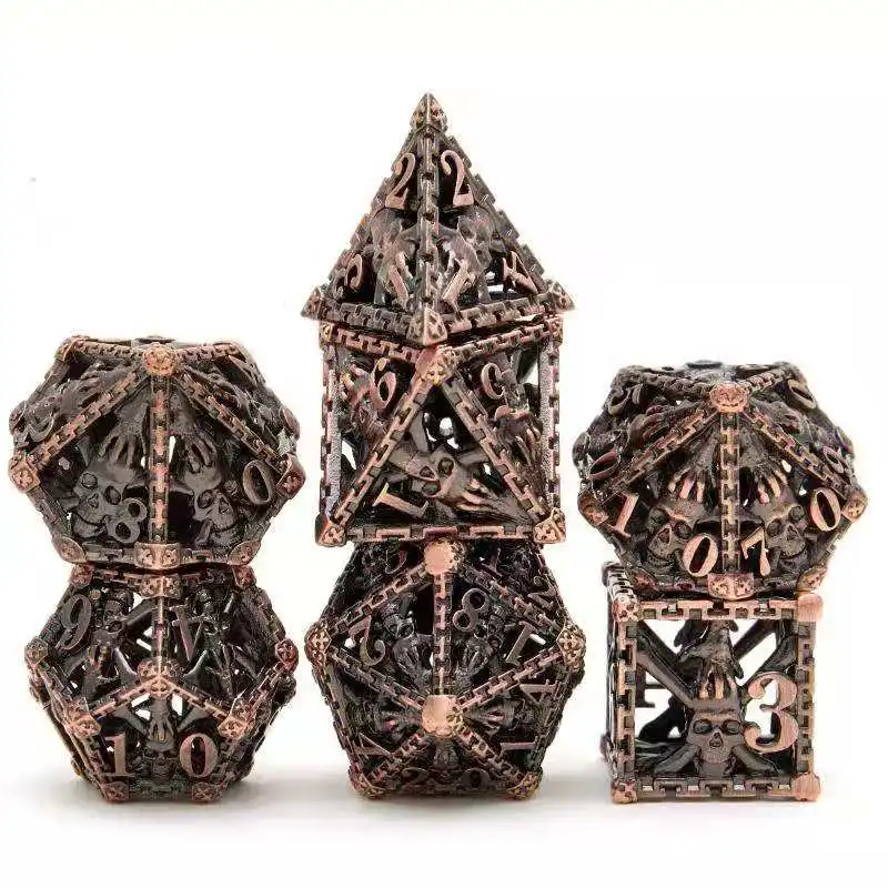 

2021 Autumn New Hollow Metal Dice Set Dnd Dice Polyhedral Dados Rol Playing Game Dice Dobbelspel kostki D4-D20 Dice 7pcs/set