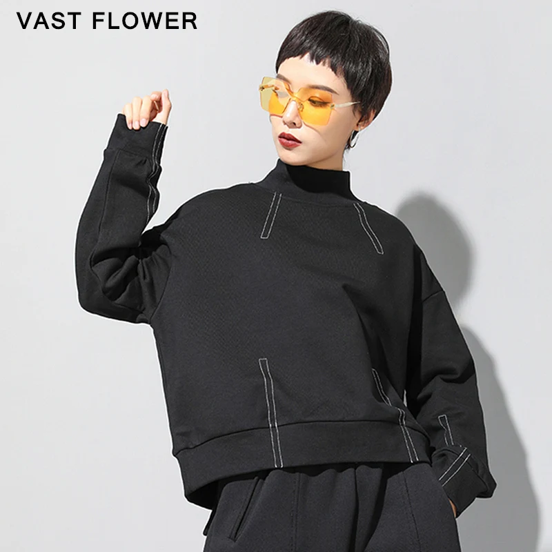 

Женская водолазка свободного покроя, повседневная черная футболка с длинным рукавом, весна-осень 2021