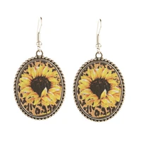 free shipping sunflower leather oval earrings for women vintage silver metal christmas plaid earrings jewelry wholesale