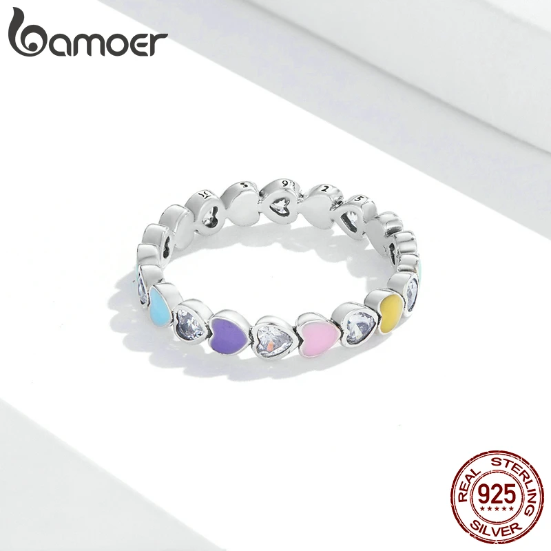 Женское кольцо с радужным сердечком Bamoer 100% Стерлинговое Серебро 925 пробы