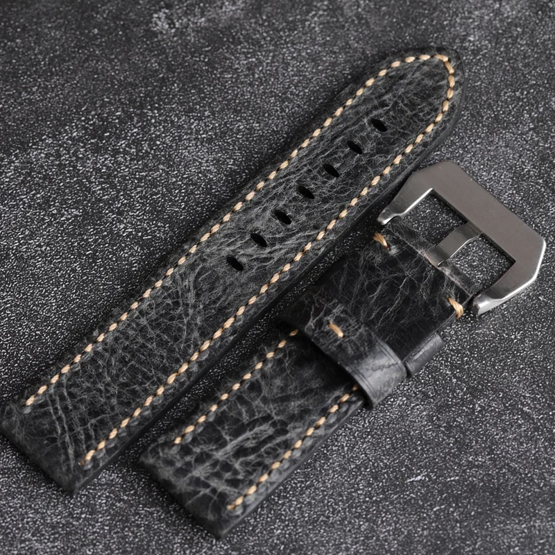 Ремешок мягкий из натуральной кожи для часов Panerai дымчато-темно-серый браслет