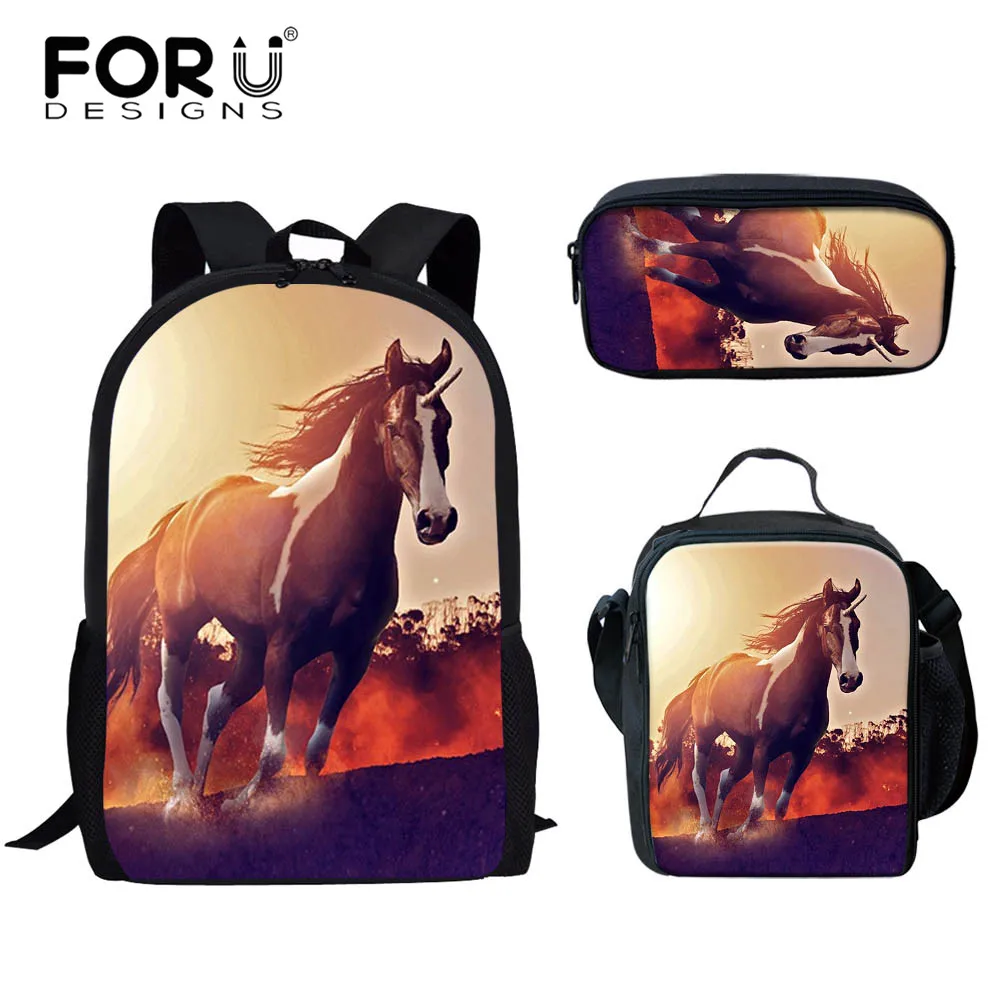 

FORUDESIGNS 3D Crazy Horse Pattern 3PCS Set School Bags For Teen Boys Primary Children Large Men Backpack School Kids Book Bag