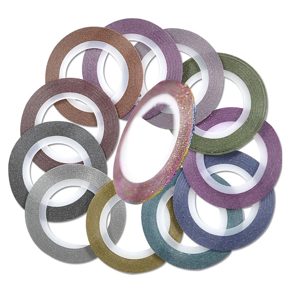 

12Pcs 1mm Glitter Nail Striping Tape Lines DIY Decoration Beauty Art Stickers Line Sticker Nail Foil Decals