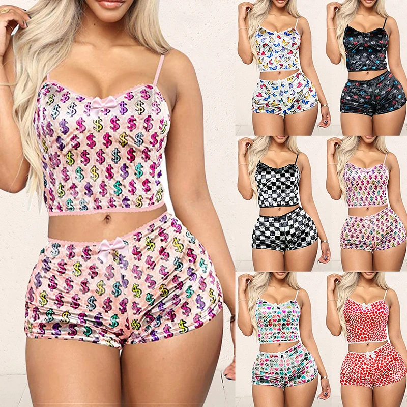 Комплект из 2 предметов пижамы для женщин с принтом бабочки пикантная мягкая