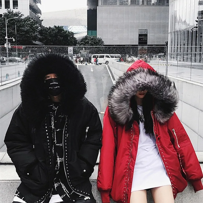 Liketkit мужские зимние парки 2019 хип хоп пары хлопок толстые куртки с буквенным