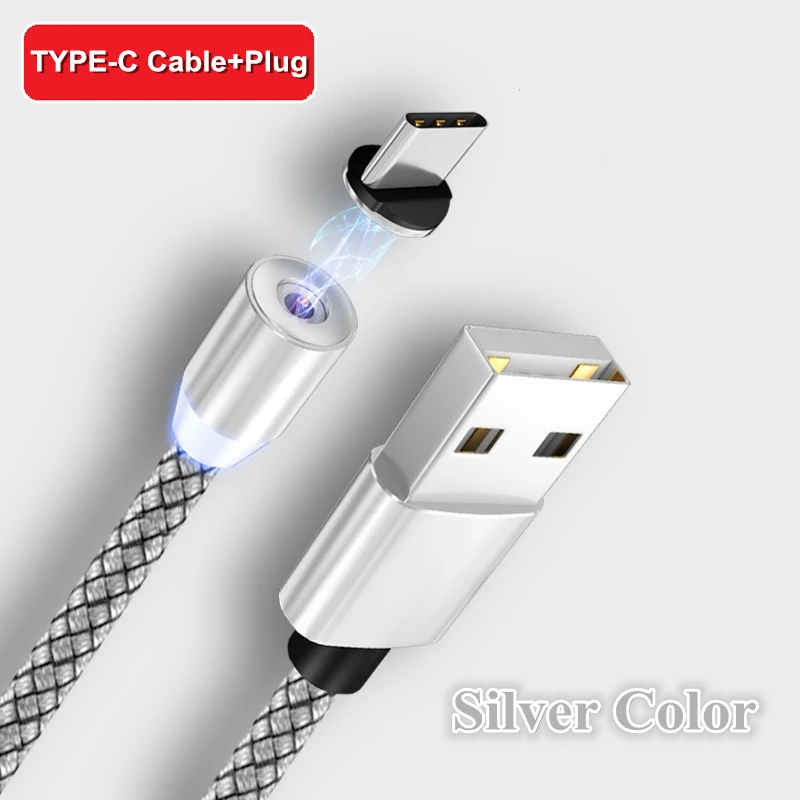 Быстрая зарядка USB кабель для Iphone TYPE-C Micro USB кабель для передачи данных магнитный разъем для Xiaomi Redmi samsung oppo зарядное устройство 1 м 2 м линия - Цвет: Silver for TYPE C