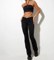 women slim trousers with bandage decoration high waist solid color summer clothing