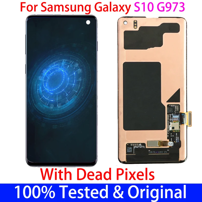 

Оригинальный ЖК-дисплей в горошек для Samsung Galaxy S10 с рамкой S10, G973, G973F, ЖК-дисплей + сенсорный экран, дигитайзер в сборе, замена