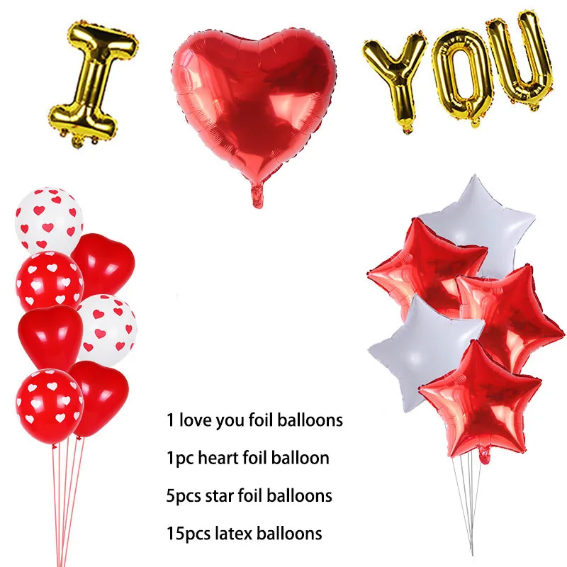 Красные Белые воздушные шары в форме сердца фольгированные виде I LOVE YOU