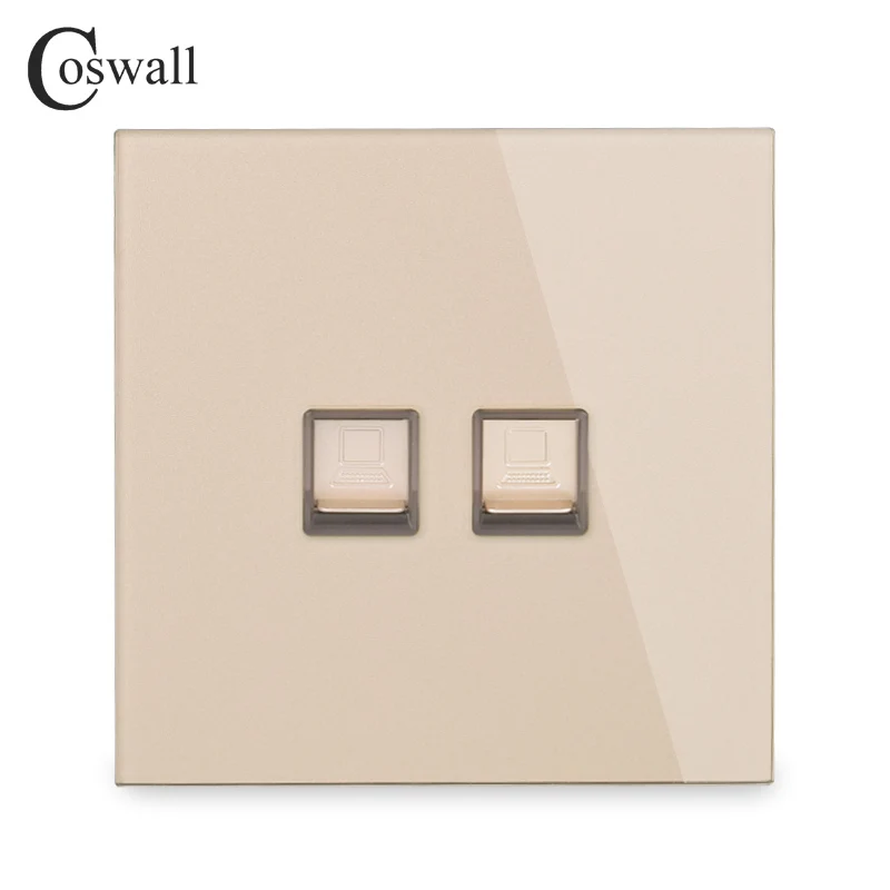 Gold Coswall Кристалл Закаленное стекло панель 2 банды RJ45 CAT5E интернет-Джек Розетка для передачи данных компьютерная розетка Белый Черный Серый Золотой - Тип: Gold