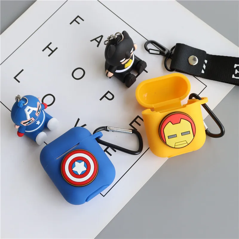 Мультфильм Superheros Bluetooth беспроводные наушники защитный чехол для Airpods Чехлы зарядная коробка с кольцом телефона ремни держатель