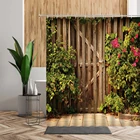 Садовая занавеска для душа, набор для украшения ванной комнаты, цветок, зеленое растение, деревянный забор с принтом, аксессуары для ванной комнаты, тканевые занавески