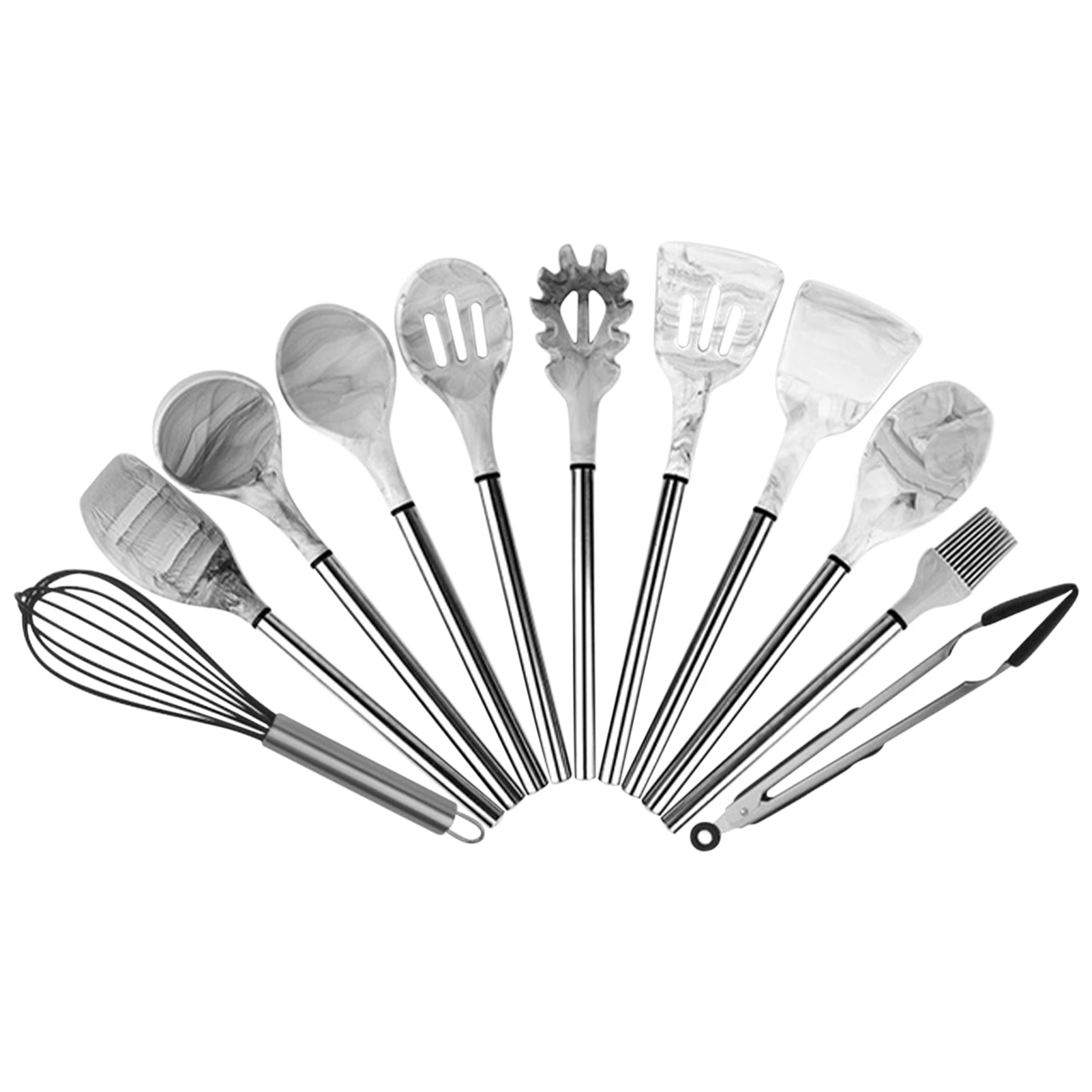 

11pcs Non Stick Heat Resistant Shovel Cooking Utensil Set Easy Clean Marble Pattern Home Kitchen Tool Turner Soft Silicone