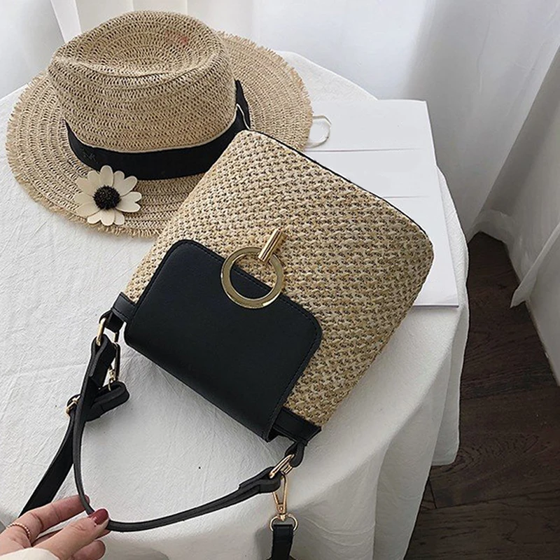 

Small Straw Bucket Bags For Women 2020 Summer Crossbody Lady Travel Purses And Handbags Female Shoulder Messenger Bag