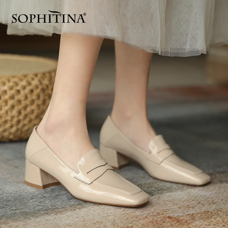 

SOPHITINA Loafers Thick High-Heeled TPR Non-slip Classic Female Shoes All-match Square Toe Handmade Women Pumps New Arrival AO41