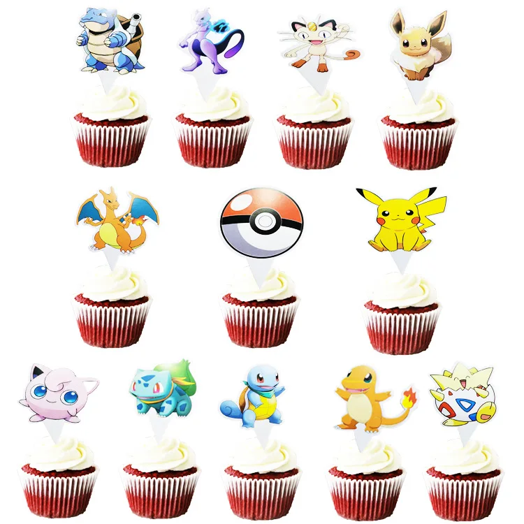 TAKARA TOMY Pokemon Pikachu party theme decoration children's birthday holiday paper cup tablecloth banner party set gift images - 6