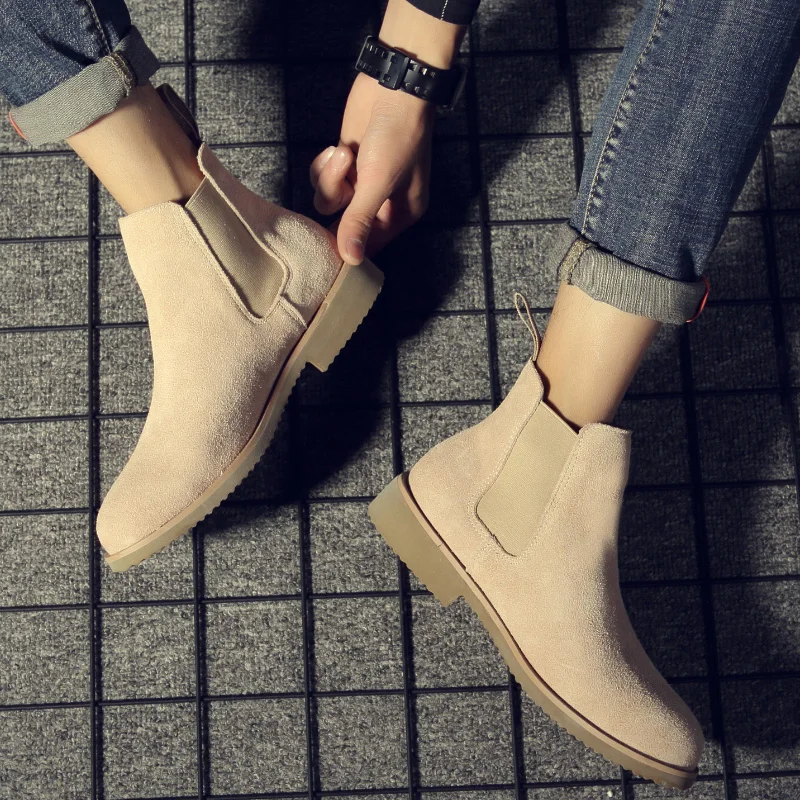 

Men Boots Ankle Low Cow Suede Simple Pointed Toe Men Boots Casual All Match Winter Boots Sand Khaki 37-44