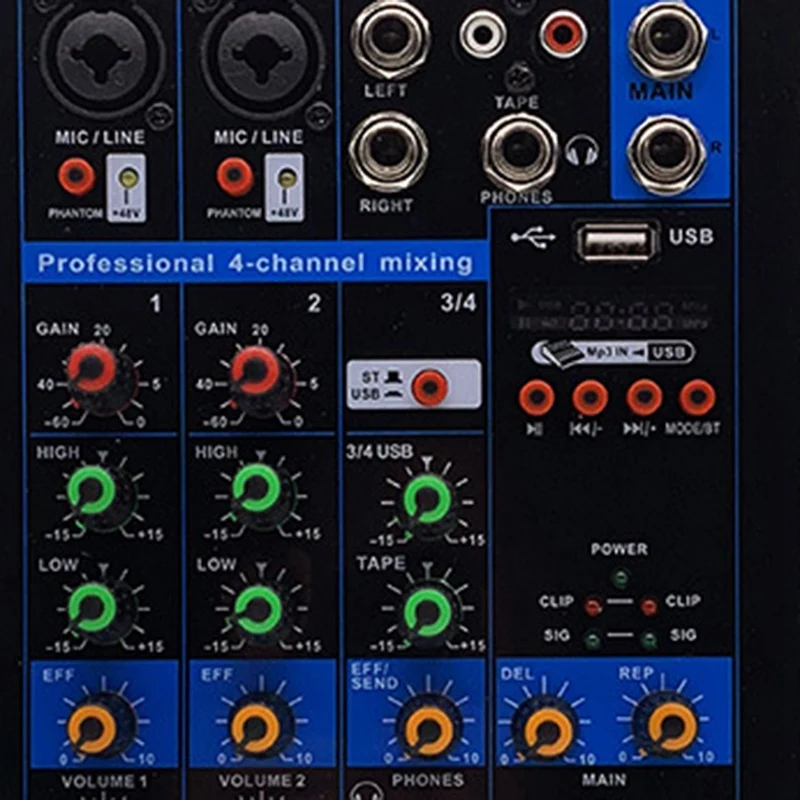 

Professional 4-Channel Small Bluetooth Mixer with Reverb Effect Home Karaoke Usb Live Stage Karaoke Performance-Eu Plug
