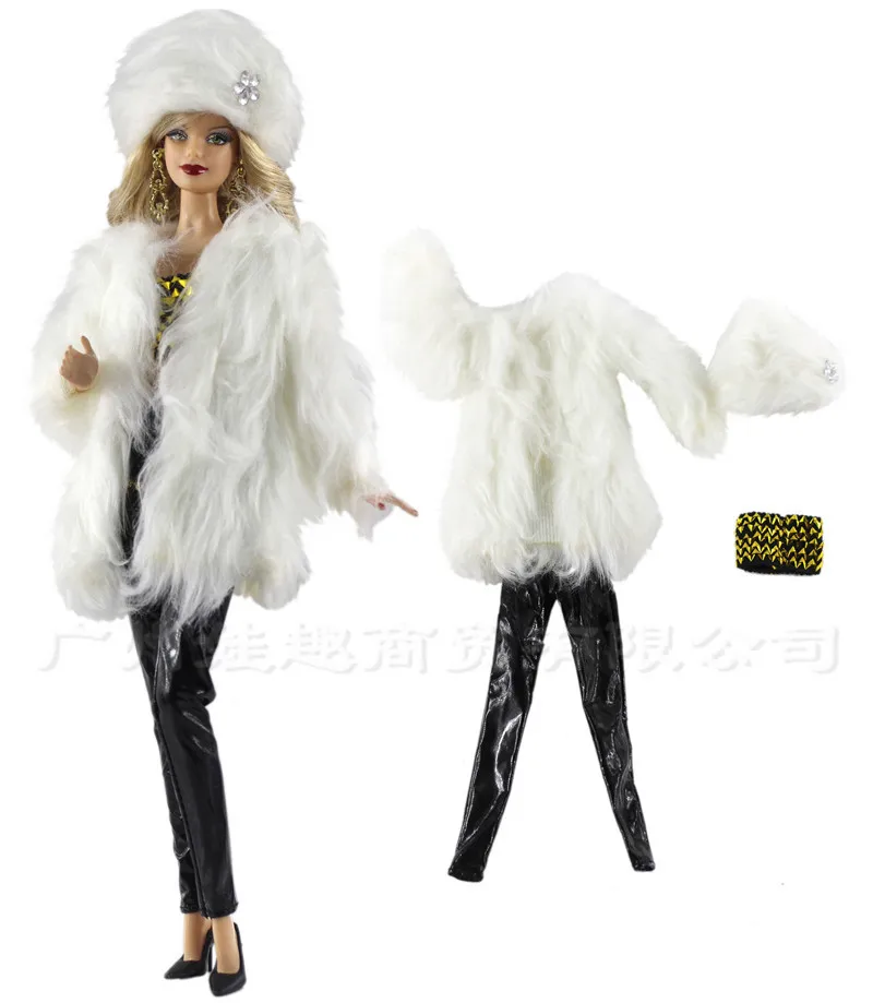 

Fashion White Fur Coat Dress Outfit Suit Sets for Barbie BJD FR SD Doll Clothes Role Play Accessories Toys for Girl