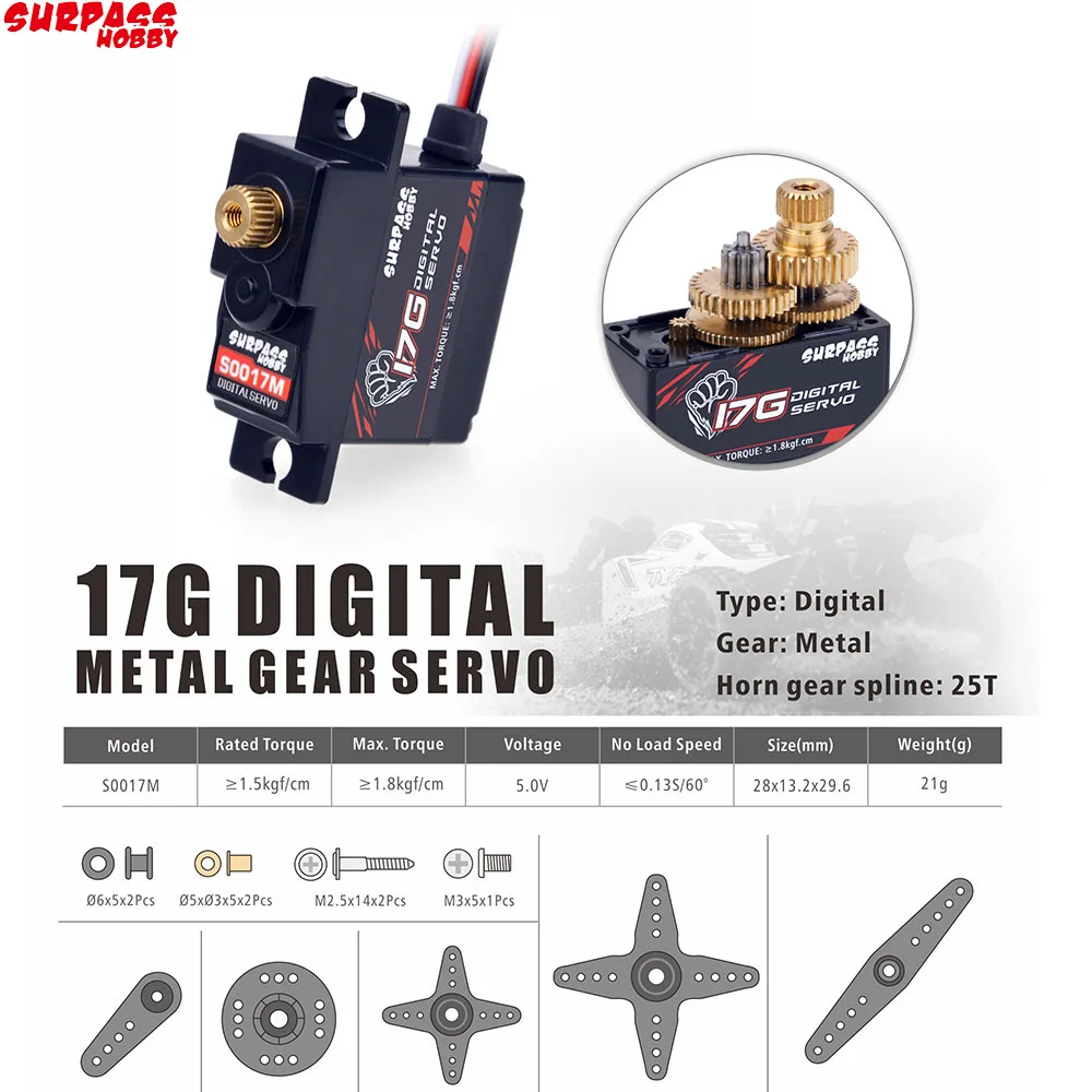 Цифровой сервопривод SURPASS Hobby S0017M 17 г металлическая шестерня 3 5 кг для