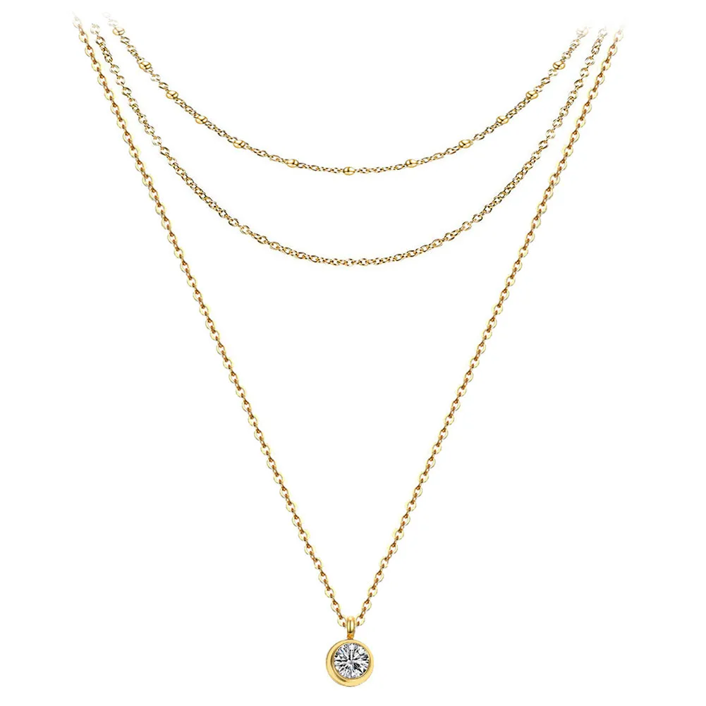 

Многослойная цепочка из нержавеющей стали с бусинами, маленькое ожерелье с подвеской из кристаллов для женщин, колье-чокер с искусственным ...